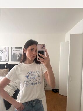 bohme White Short Sleeve Tee with Blue Graphic